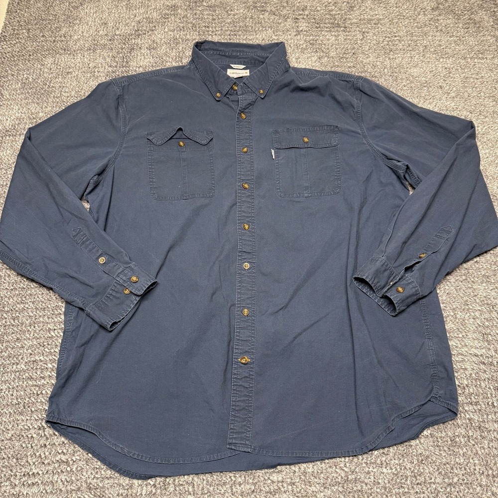 Carhartt Mens Relaxed Fit Long Sleeve Work Shirt 3XL Tall Blue Button Down